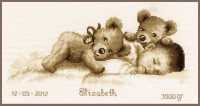 Groves Of Thames Sleeping With Teddy - Counted Cross Stitch Kit: Sleeping With Teddy - Vervaco