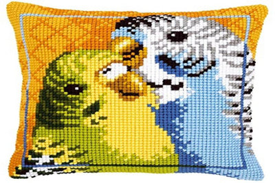 B&Q Cushion Budgies - Cross Stitch Kit: Cushion: Budgies - Vervaco