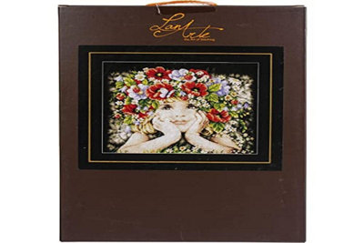 Groves Of Thames Girl With Flowers - Counted Cross Stitch Kit: Girl With Flowers - Lanarte Black