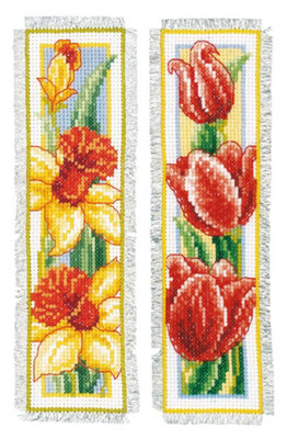 Vervaco bookmark counted cross stitch kit ""Flowers"" Set of 3, 6x20cm, DIY - Image 4