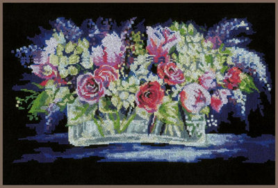 Groves Of Thames Roses And Lilacs - Counted Cross Stitch Kit: Roses And Lilacs - Lanarte Black
