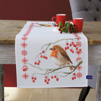 Groves Of Thames T/Runner Robin - Counted Cross Stitch Kit: Runner: Robin - Vervaco White