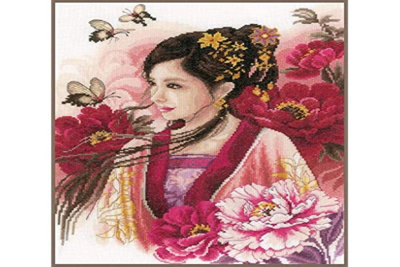 Groves Of Thames Asian Lady In - Counted Cross Stitch Kit: Asian Lady In (Evenweave) - Lanarte Pink