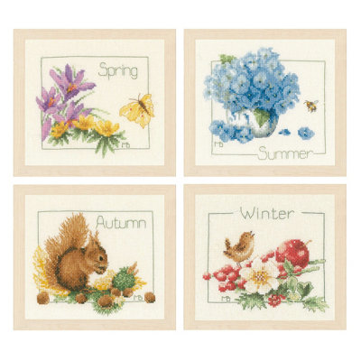 Groves Of Thames Four Seasons Pk4 - Counted Cross Stitch Kit: 4 Seasons: Set Of 4 - Lanarte Ivory