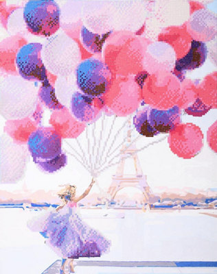 B&Q Pbn/dd Lady W/balloons - Ipaint & Dot Kit: Lady With Balloons - Vervaco