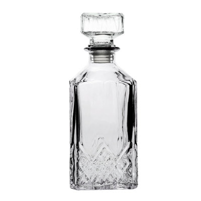  - Whiskey Decanter Carafe Glass Crystal Cut Design Airtight Lid Stopper 1L Square
