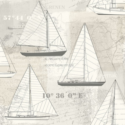 B&Q -  Skagen Silver Grey Sailing Boat Smooth Wallpaper