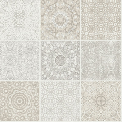 B&Q -  Skagen Beige Funky Tiles Smooth Wallpaper