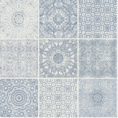 B&Q -  Skagen Blue Funky Tiles Smooth Wallpaper