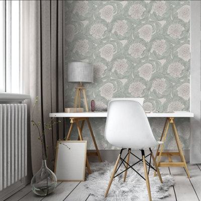 Galerie Blomstermala Grey Big Bloom Smooth Wallpaper from B&Q