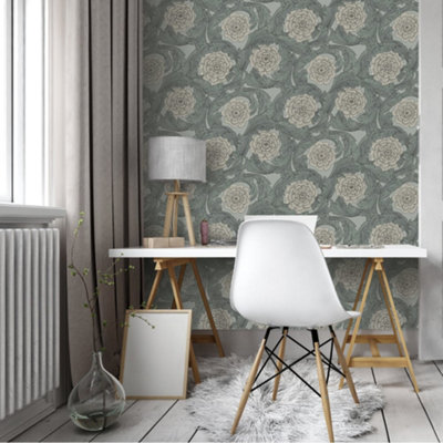 Galerie Blomstermala Grey Big Bloom Smooth Wallpaper from B&Q