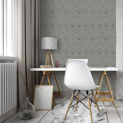 Galerie Blomstermala Grey Floral Collage Smooth Wallpaper from B&Q