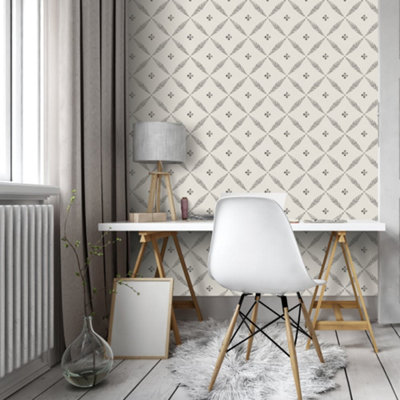 Galerie Blomstermala Black White Monochrome Leaf Trellis Smooth Wallpaper from B&Q