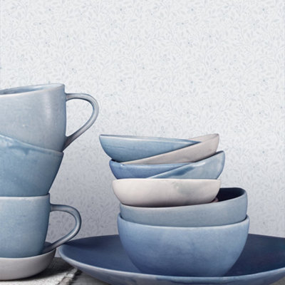 Galerie Blomstermala Grey White Pretty Trail Smooth Wallpaper from B&Q