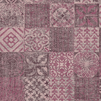 B&Q -  Passenger Pink Purple Funky Tiles Smooth Wallpaper