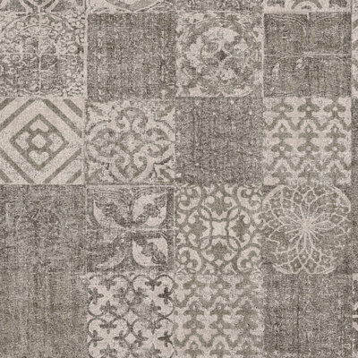 B&Q -  Passenger Taupe Grey Beige Funky Tiles Smooth Wallpaper