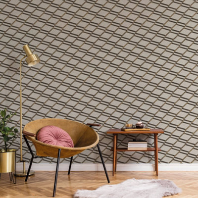 Galerie Botanica Bronze Grey Chain Link Smooth Wallpaper from B&Q