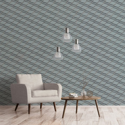 Galerie Botanica Blue Chain Link Smooth Wallpaper from B&Q