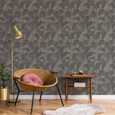 Galerie Botanica Taupe Tropical Leaves Smooth Wallpaper from B&Q