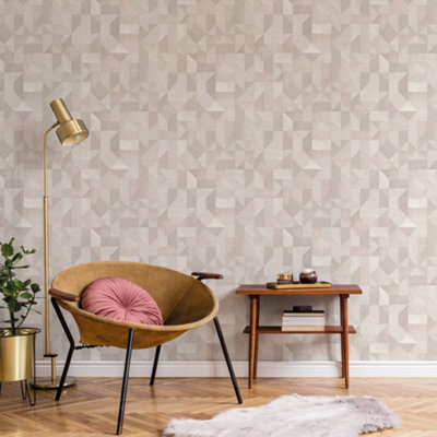 Galerie Botanica Beige Cubics Smooth Wallpaper from B&Q