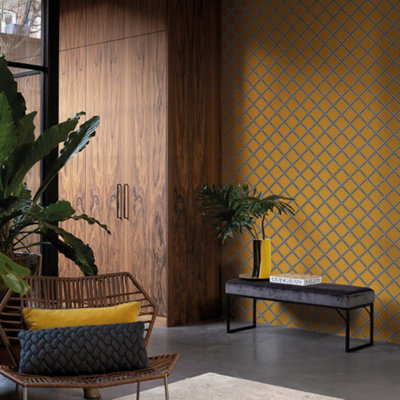 Galerie Luxe Mustard Braid Smooth Wallpaper from B&Q