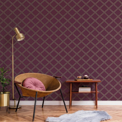 Galerie Luxe Purple Burgundy Braid Smooth Wallpaper from B&Q