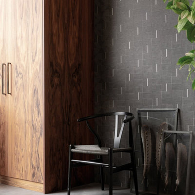 Galerie Luxe Dark Grey Labyrinth Smooth Wallpaper from B&Q