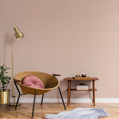 Galerie Luxe Beige Gold Greek Key Smooth Wallpaper from B&Q