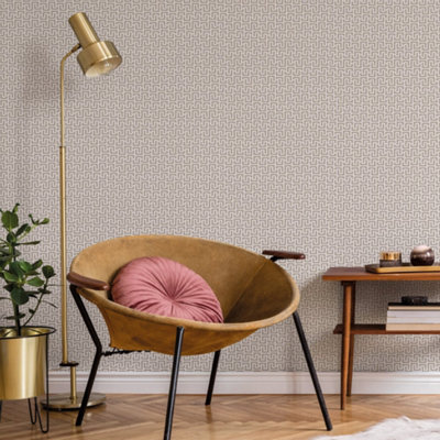 Galerie Luxe Ivory Silver Greek Key Smooth Wallpaper from B&Q