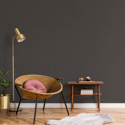 Galerie Luxe Dark Grey Texture Effect Plain Smooth Wallpaper from B&Q