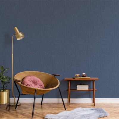 Galerie Luxe Blue Texture Effect Plain Smooth Wallpaper from B&Q