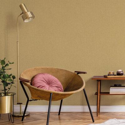 Galerie Luxe Mustard Texture Effect Plain Smooth Wallpaper from B&Q