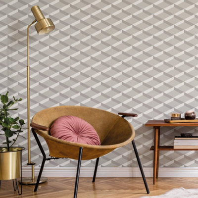 Galerie Luxe Grey Greige Shadow Trellis Smooth Wallpaper from B&Q