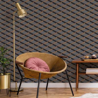 Galerie Luxe Tan Grey Shadow Trellis Smooth Wallpaper from B&Q