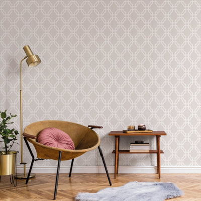 Galerie Luxe Beige Trellis Smooth Wallpaper from B&Q