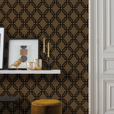 Galerie Luxe Brown Trellis Smooth Wallpaper from B&Q