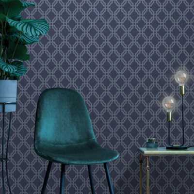 Galerie Luxe Blue Trellis Smooth Wallpaper from B&Q