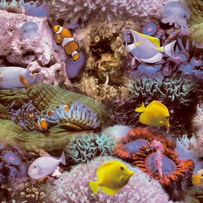 Ecodeco Tropical Fish Ocean Underwater Reef Sea Horse Wallpaper from B&Q