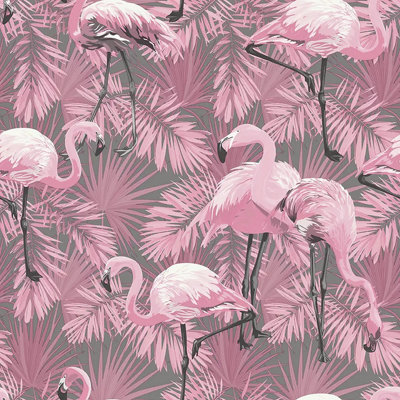 Flamingo Wallpaper Birds Animals Feathers Tropical Pink Quirky Exotic Wallpaper Pink Al1033 from B&Q