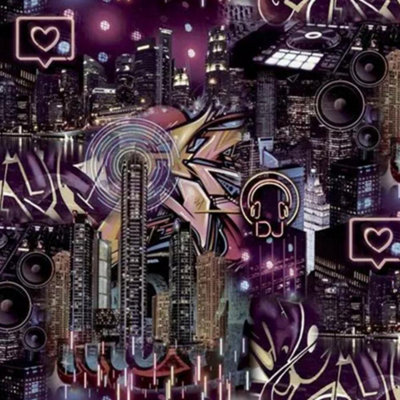 Deco Good Vibes Neon City Graffiti Wallpaper Urban Scene Dj Music Paste The Wall from B&Q
