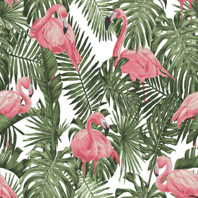 Ecodeco Flamingo Palm Paradise Wallpaper Tropical Leaves Forest Paste The Wall from B&Q