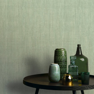 Galerie Shades Of Colour Green Textile Textured Wallpaper from B&Q