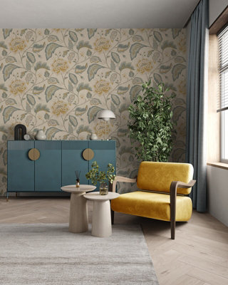 Belgravia Maya Textured Floral Blue from B&Q