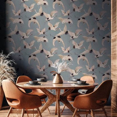 B&Q -  Designer Walls Blue Cranes Wallpaper