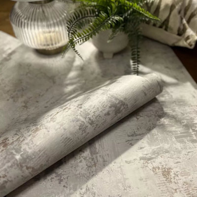 Belgravia Plaster Texture Grey Cream & Metallic Copper Wallpaper 2315 from B&Q