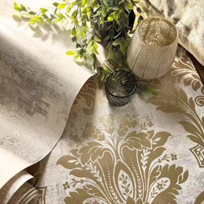 Belgravia Plaster Damask Gold & Cream Metallic Wallpaper 2316 from B&Q