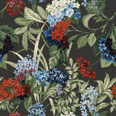 Belgravia Decor Misaki Charcoal/balck Floral Wallpaper 2320 from B&Q