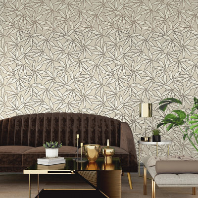 Belgravia Décor Grasscloth Leaf Vinyl Beige from B&Q
