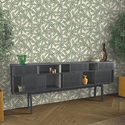 Belgravia Décor Grasscloth Leaf Vinyl Sage from B&Q