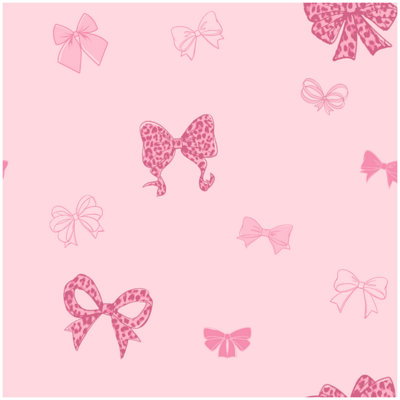 Yes-Online Pink Bows Wallpaper Ribbons Living Room Girls Bedroom Nursery Feature Wall 10.05M B&Q